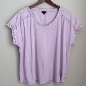 Talbots Womens Short Sleeve Lavender Purple 2X Shirt Lace Trim Boho Comfort